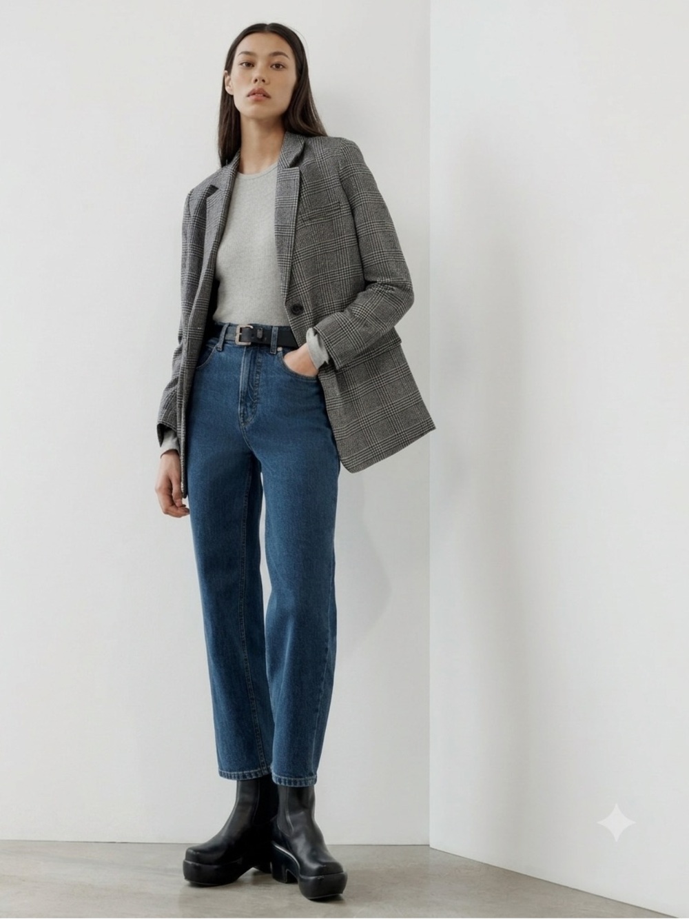 Everlane Size 6 Wool Glen Plaid Oversized Blazer Quiet Luxury Dark Academia NWT
